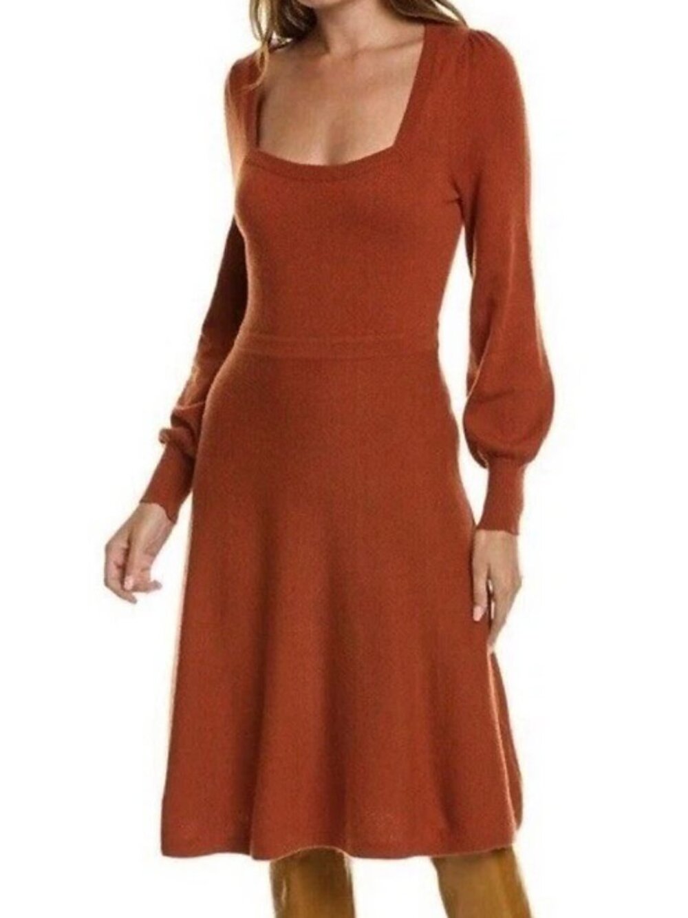 New Boden Wool Blend Square Neck Midi Sweater Dress Rust 6